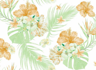 Papel Pintado Skaben Flowers - Blanco / Verde | Flores, Palmeras, Jungla
