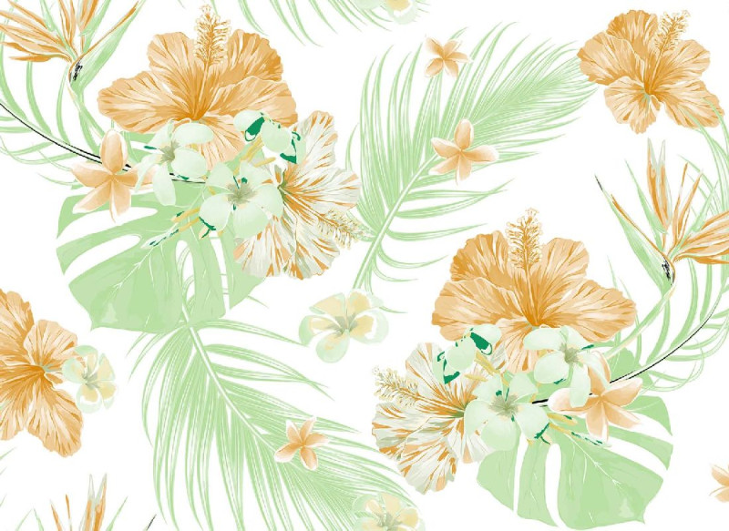 Skaben Papier peint photo Flowers - Blanc / Vert | Fleur, Palmiers, Jungle Papier peint main product photo