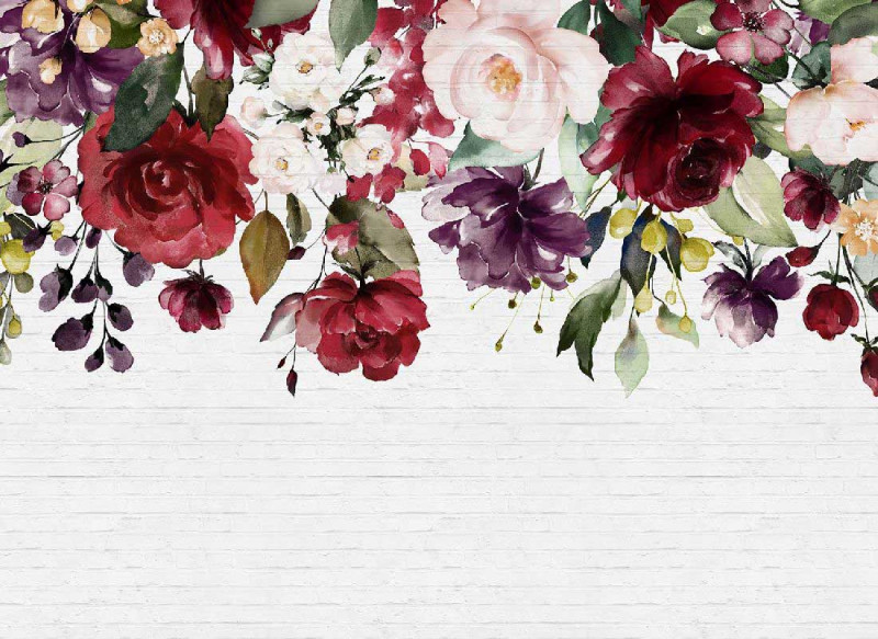 Skaben Wall mural Flowers - Colorful / White | Flowers, Roses, Wallpaper main product photo