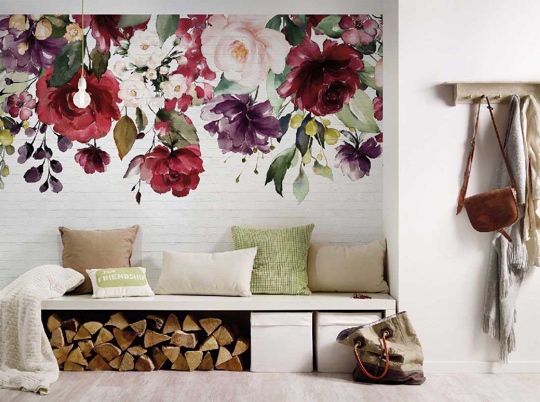 Skaben Fototapete Blumen Rosen Bunt / Weiß Raum3