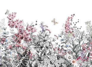 Papier peint Skaben Flowers - rose / gris | fleurs, papillon, papier peint naturel