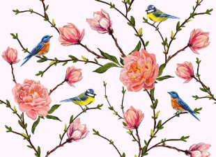 Skaben wallpaper Flowers - gray / pink | flowers, birds, roses wallpaper