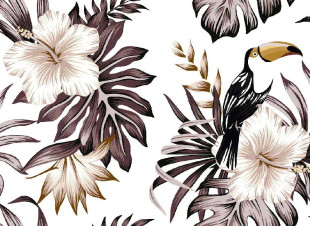 Skaben wallpaper Flowers - gray / white | flowers, birds, jungle wallpaper