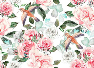 Skaben photo papier peint Flowers - blanc / rose | fleurs, oiseaux, roses papier peint