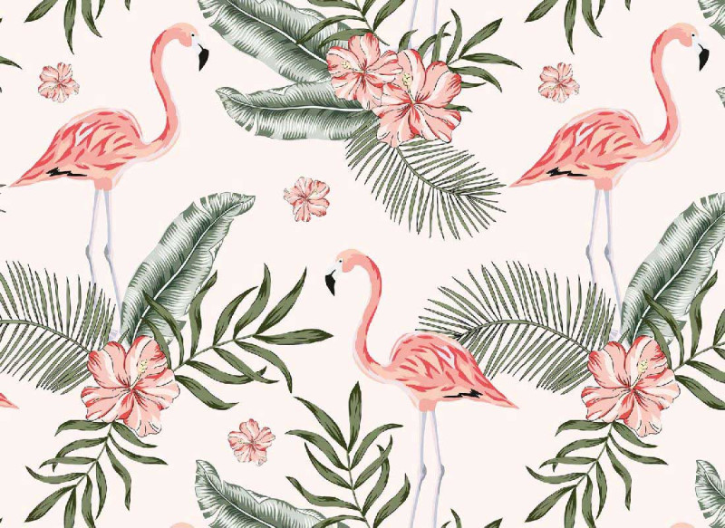 Skaben Papier peint photo Jungle - Blanc / Rose | Jungle, Flamant, Oiseau Papier peint D0858 main product photo