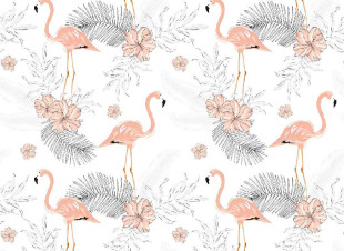 Skaben wallpaper Jungle - white / pink | jungle, flamingo, birds wallpaper