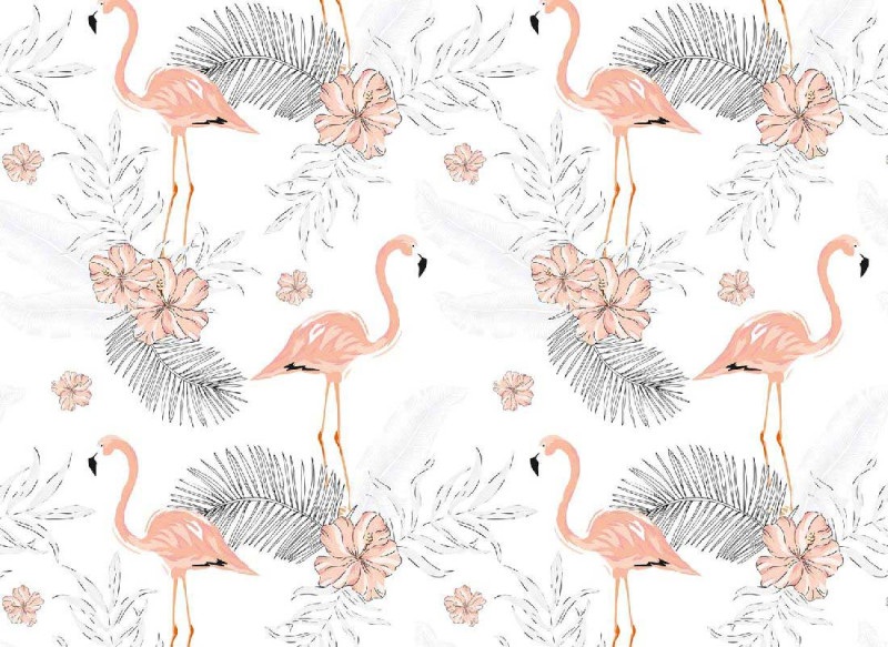 Skaben Papier peint photo Jungle - Blanc / Rose | Jungle, Flamant, Oiseau Papier peint D2858 main product photo
