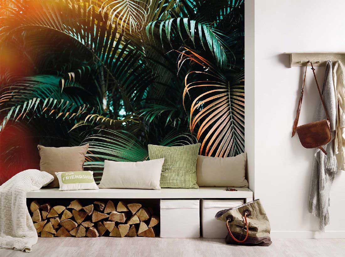 Skaben Fototapete Palmen Regenwald Grün / Gelb Raum3