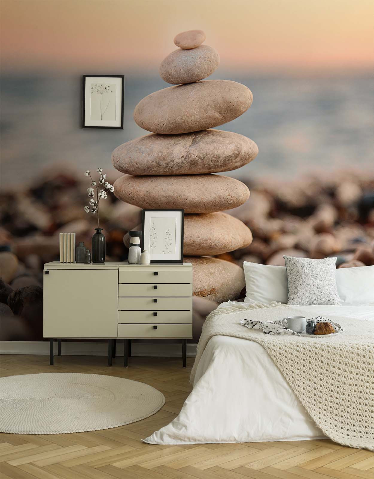 Skaben Fototapete Steinoptik Meer Grau / Blau Raum3