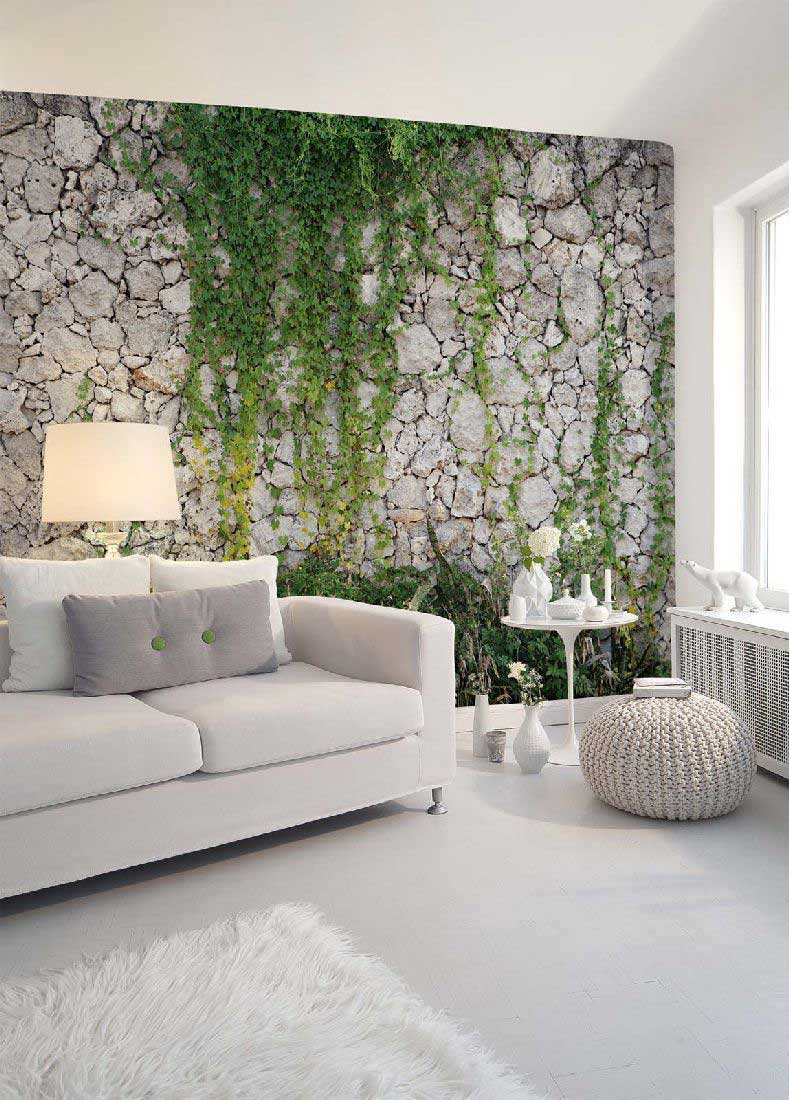 Skaben Fototapete Steinoptik modern Grün / Grau Raum3