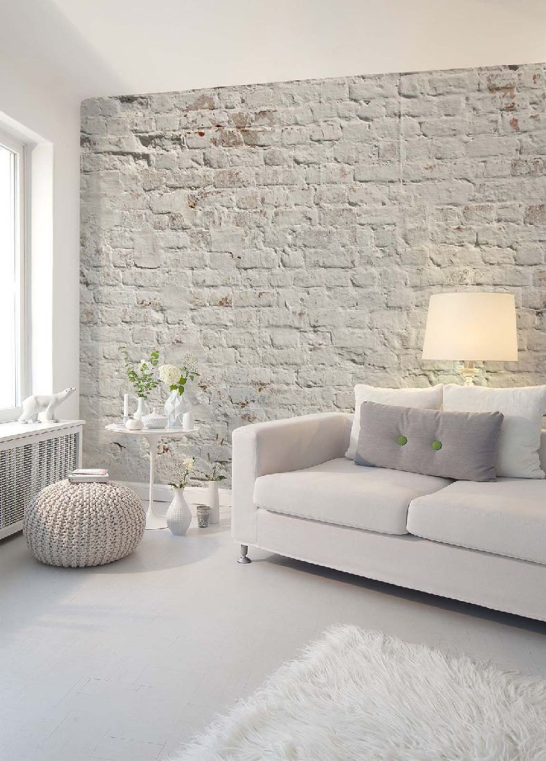 Skaben Fototapete Steinoptik Weiß / Grau Raum3