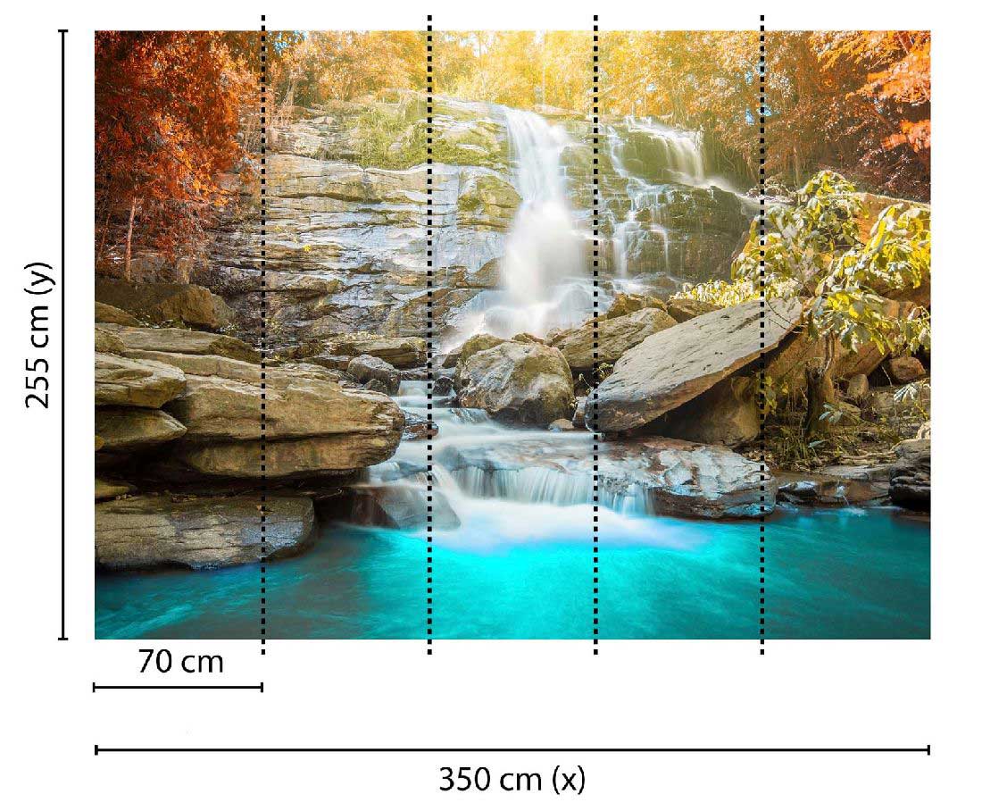 Skaben Fototapete Wasserfall Wald Blau / Grau Raum2