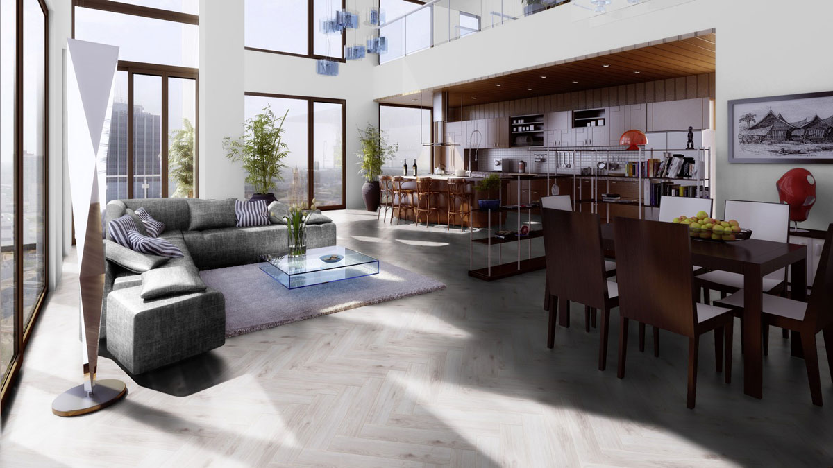 Skaben Laminat Herringbone Eiche Bilbao Fischgrät 4V Raum4