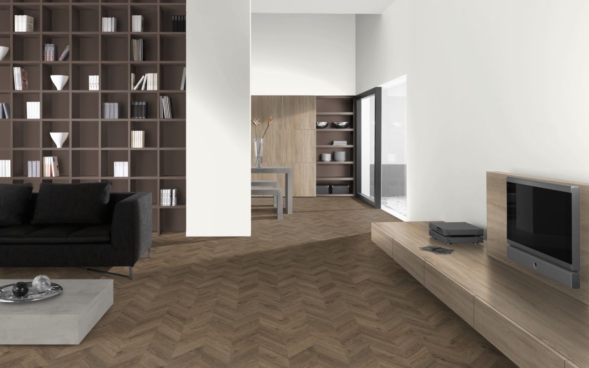 Skaben Laminat Herringbone Eiche Braun Chevron französisches Fischgrät R4