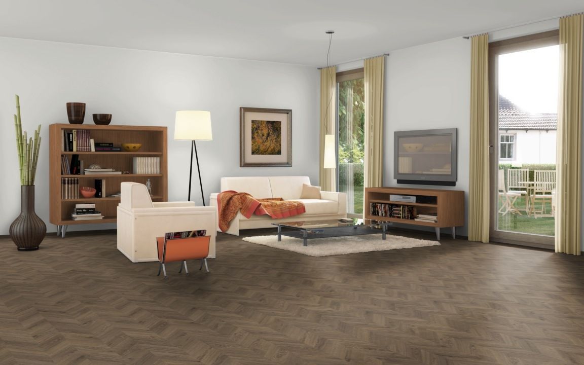 Skaben Laminat Herringbone Eiche Braun Chevron französisches Fischgrät R6