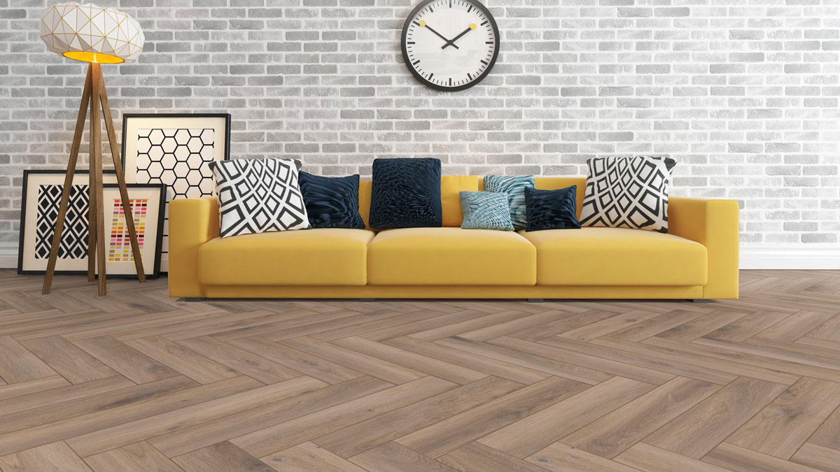 Skaben Laminat Herringbone Eiche Madrid Fischgrät 4V Raum9