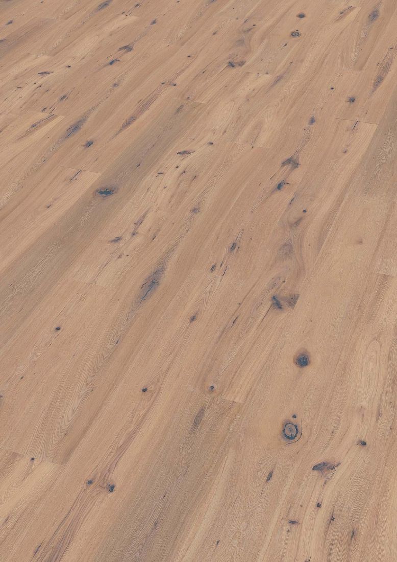 Skaben Parkett Bremen Eiche Astig gebürstet weiß geölt Landhausdiele 3mm 2V Raum1