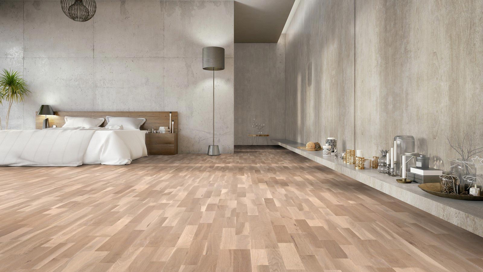 Skaben Parkett Bremen SB Eiche Country weiß, matt versiegelt Schiffsboden 3mm Raum3