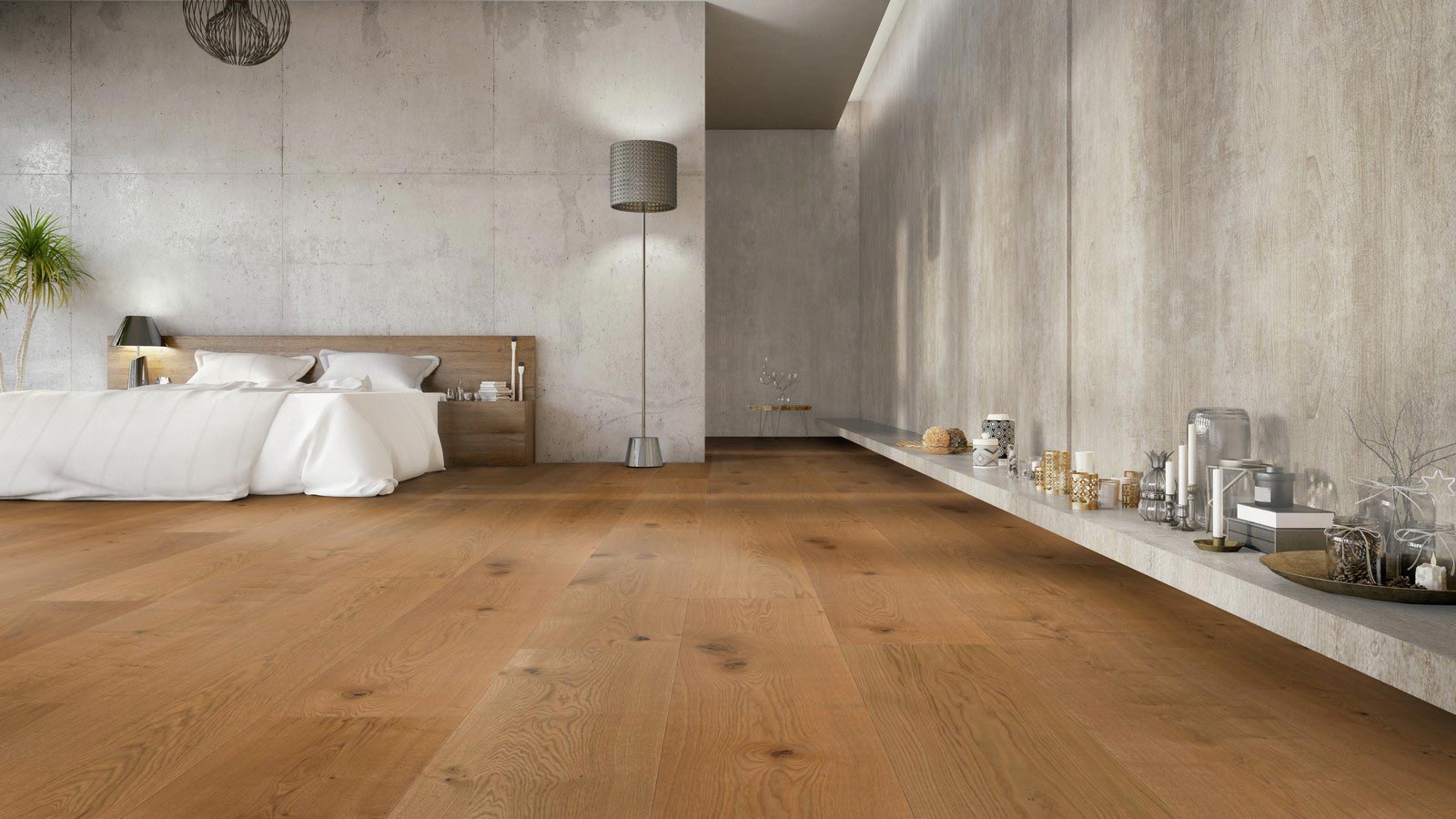 Skaben Parkett Bremen XXL Eiche Astig gebürstet geölt Breitdiele XXL 4mm 4VM Raum3