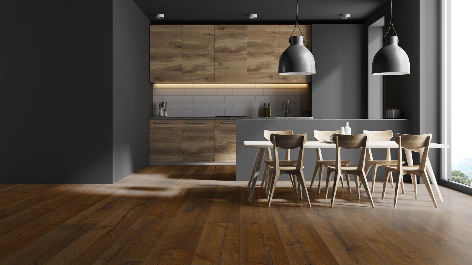 Skaben Parkett Bremen XXL Eiche Rustikal tief gebürstet, Längsrisse dunkel geräuchert, geölt Breitdiele XXL 4mm 4VM Raum5