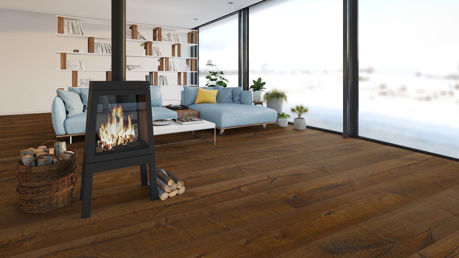 Skaben Parkett Bremen XXL Eiche Rustikal tief gebürstet, Längsrisse dunkel geräuchert, geölt Breitdiele XXL 4mm 4VM Raum8