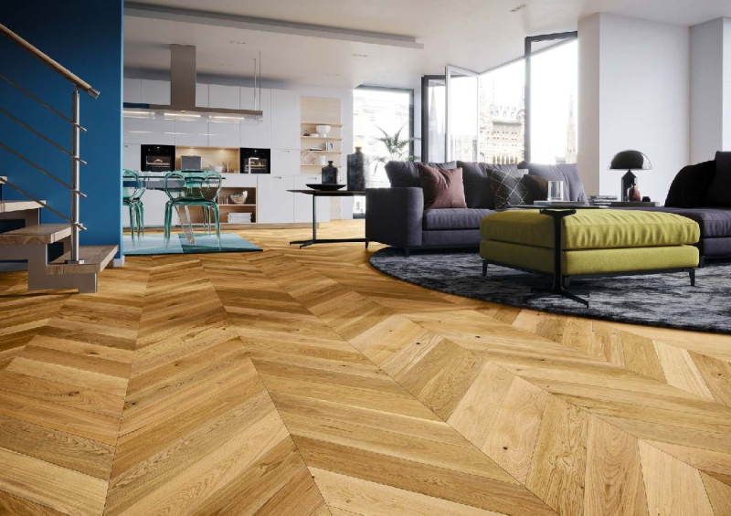 Skaben Parkett Chevron Eiche Ambience Hellbraun Mattlack gebürstet Landhausdiele französisches Fischgrät M4V main product photo