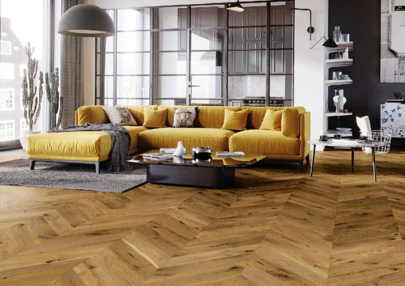 Skaben Parquet Chevron Oak Rustic Brown Matt Lacquer Brushed French Herringbone M4V main product photo