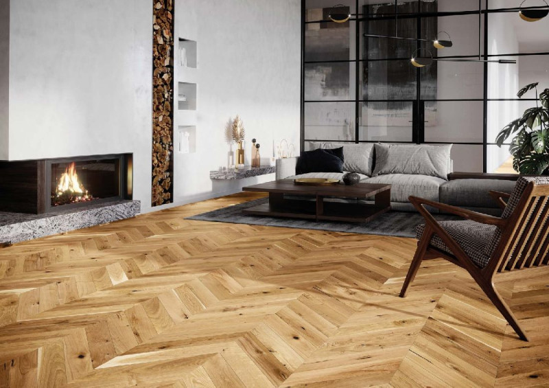 Skaben Parquet Chevron Chêne Rustic Brun Mix vernis mat brossé M4V main product photo