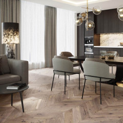 Skaben Parkett Chevron Eiche Rustic Grau Mattlack gebürstet Landhausdiele französisches Fischgrät M4V Erlebnismodus