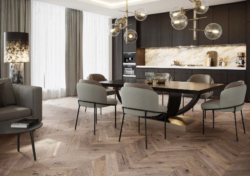 Skaben Parkett Chevron Eiche Rustic Grau Mattlack gebürstet Landhausdiele französisches Fischgrät M4V main product photo