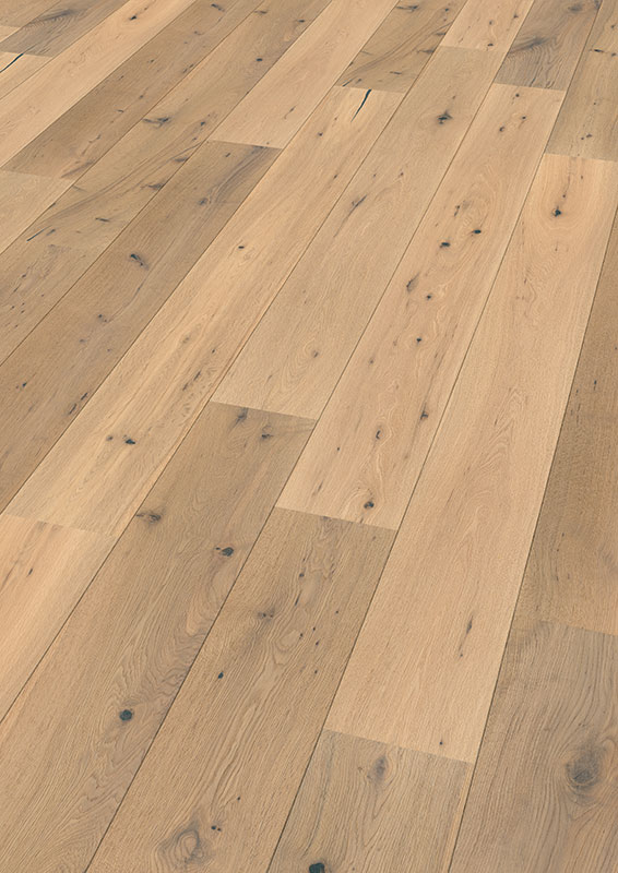 Skaben Parkett Classic Eiche Metz Weiß rustikal astig gebürstet geölt 1-Stab Landhausdiele 2V Raum1