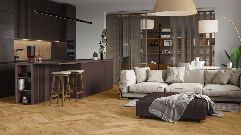 Skaben Premium Herringbone parquet Oak Ambience Brushed Matt Lacquer M4V main product photo