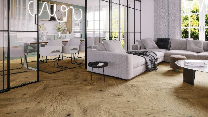 Skaben Premium Parquet à bâtons rompus Chêne Rustic huilé naturel aspect fumé brossé M4V main product photo