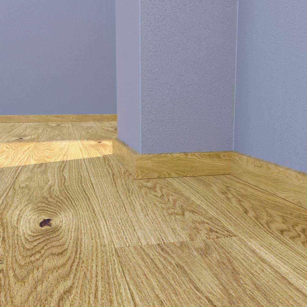 Skaben Premium Massivholz-Sockelleiste Cubus modern Profil - 60 mm - Eiche Echtholz versiegelt Raum2