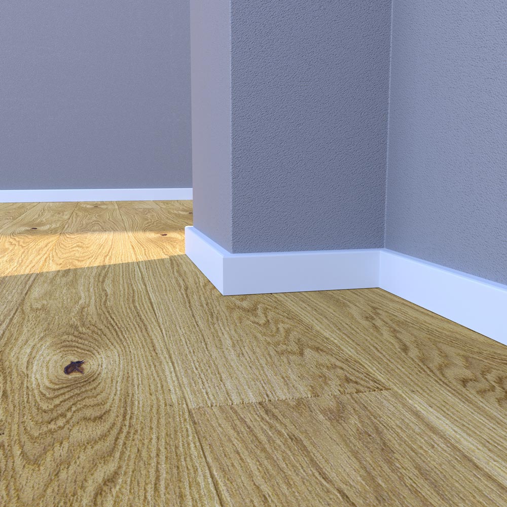 Skaben Premium Massivholz-Sockelleiste Cubus modern Profil - 60 mm - Weiß Raum2