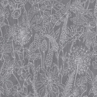 Skaben Tapete Flowers - Blumentapete Glitzertapete Schwarz / Silber 10,05 m x 0,53 m