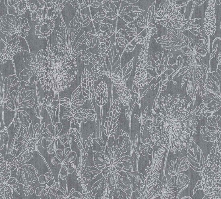 Skaben Wallpaper Flowers - Floral Wallpaper Glitter Black / Silver 10.05 m x 0.53 m D4438 main product photo