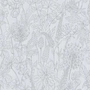 Skaben Tapete Flowers - Blumentapete Glitzertapete Weiß / Silber 10,05 m x 0,53 m