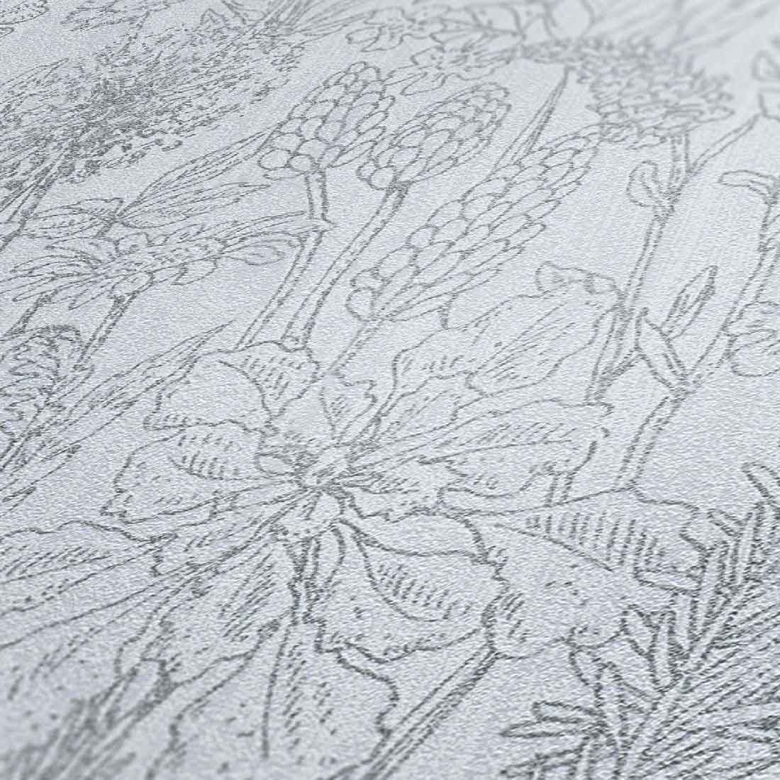 Skaben Tapete Flowers Blumentapete Grau / Grün Raum2