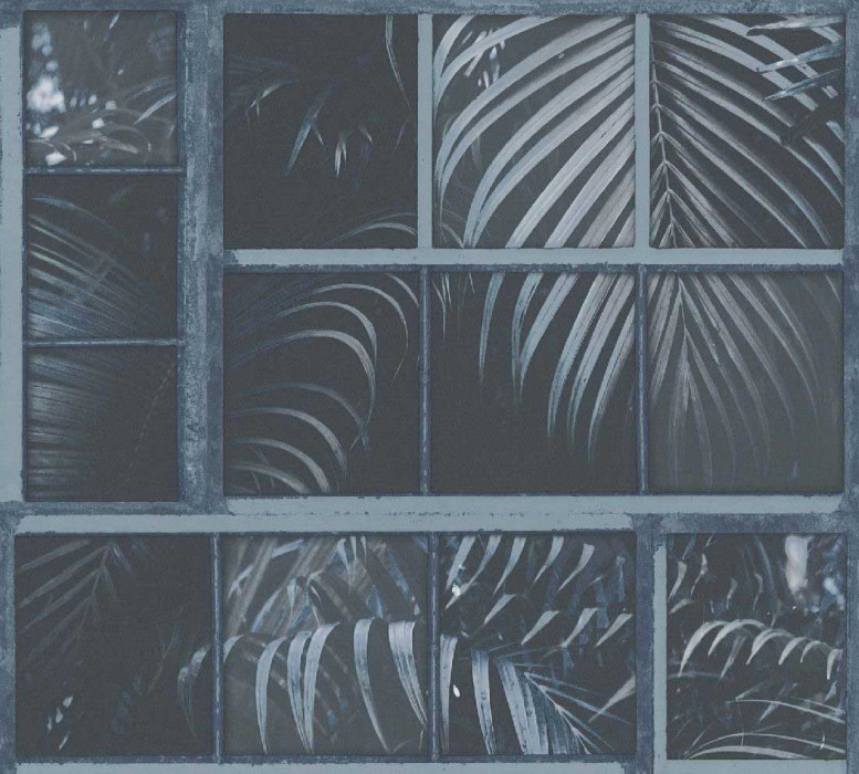 Papel pintado Skaben Palm - papel pintado de palmeras papel pintado de la selva azul / negro 10,05 m x 0,53 m main product photo