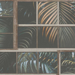 Skaben Papier peint Palm - Papier peint jungle marron / pétrole 10,05 m x 0,53 m