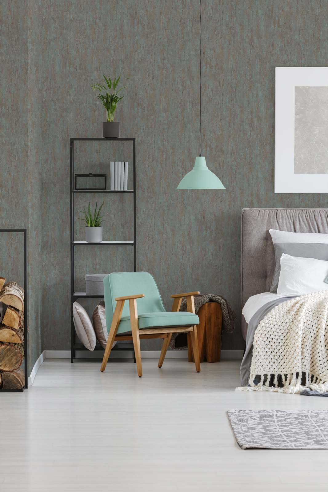 Skaben Tapete Uni Unitapete Beige / Türkis Raum6