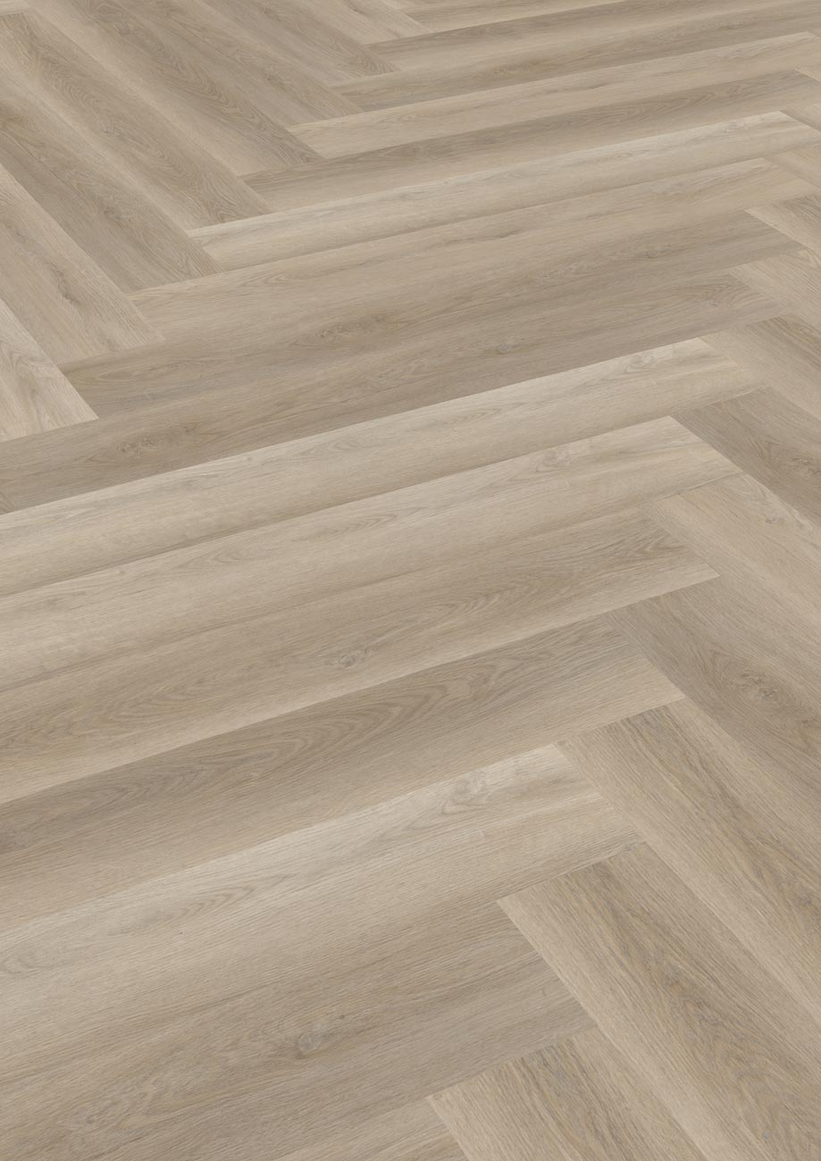 Skaben Vinylboden Rhino Click 30 Eiche Weich Greige Fischgrät M4V Trittschalldämmung Raum1