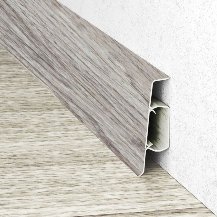 Skaben Wasserfeste Fußleiste Kubus XL mit Kabelkanal Eiche Marmor Grau / Oak Grey Marble 400 main product photo