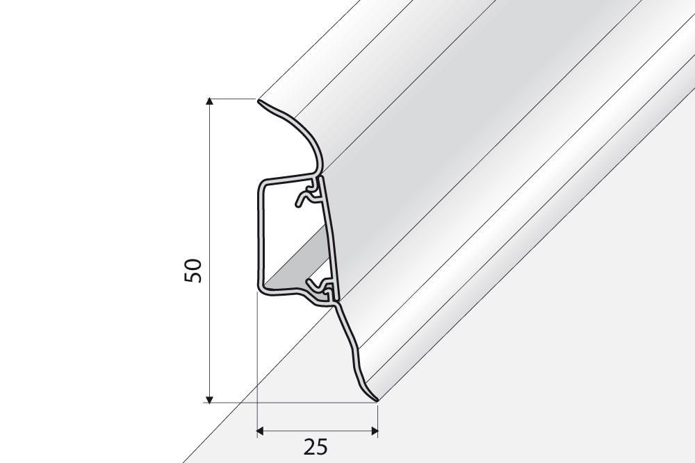 Skaben Wasserfeste Fußleiste Soft Lip mit Kabelkanal Eiche Grauweiß / Oak Grey White 003 Raum3