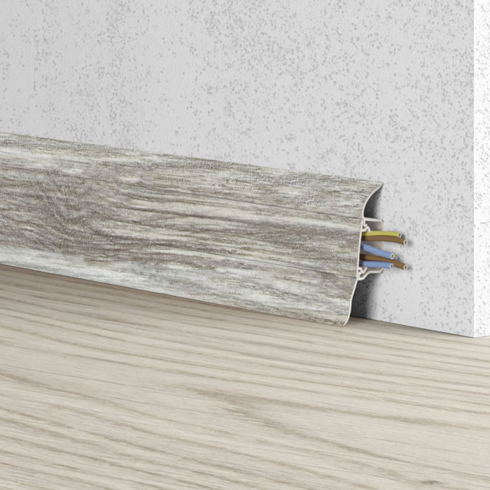 Skaben Waterproof skirting board Soft Lip with cable channel Reclaimed Wood Shabby Chic 016 main product photo