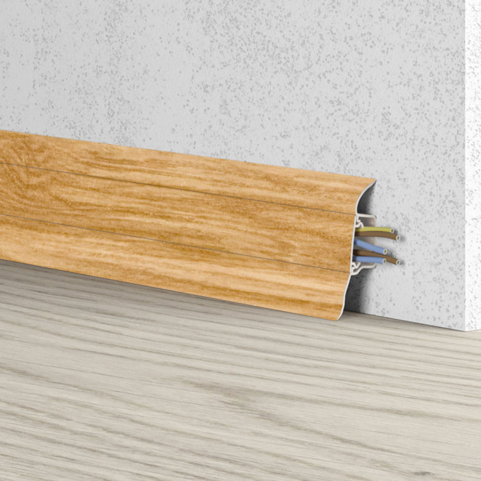 Skaben Waterproof skirting board Soft Lip with cable channel Oak Brown Beige 008 main product photo
