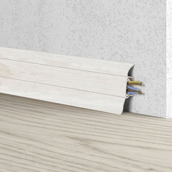 Skaben Waterproof skirting board Soft Lip with cable channel Oak Cream White 011 main product photo