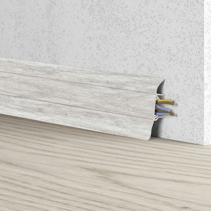 Skaben Waterproof skirting board Soft Lip with cable channel Oak Pure Grey 001 main product photo