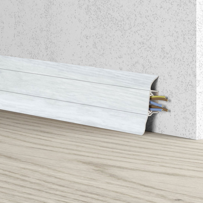Skaben Waterproof skirting board Soft Lip with cable channel Oak Grey White 003 main product photo